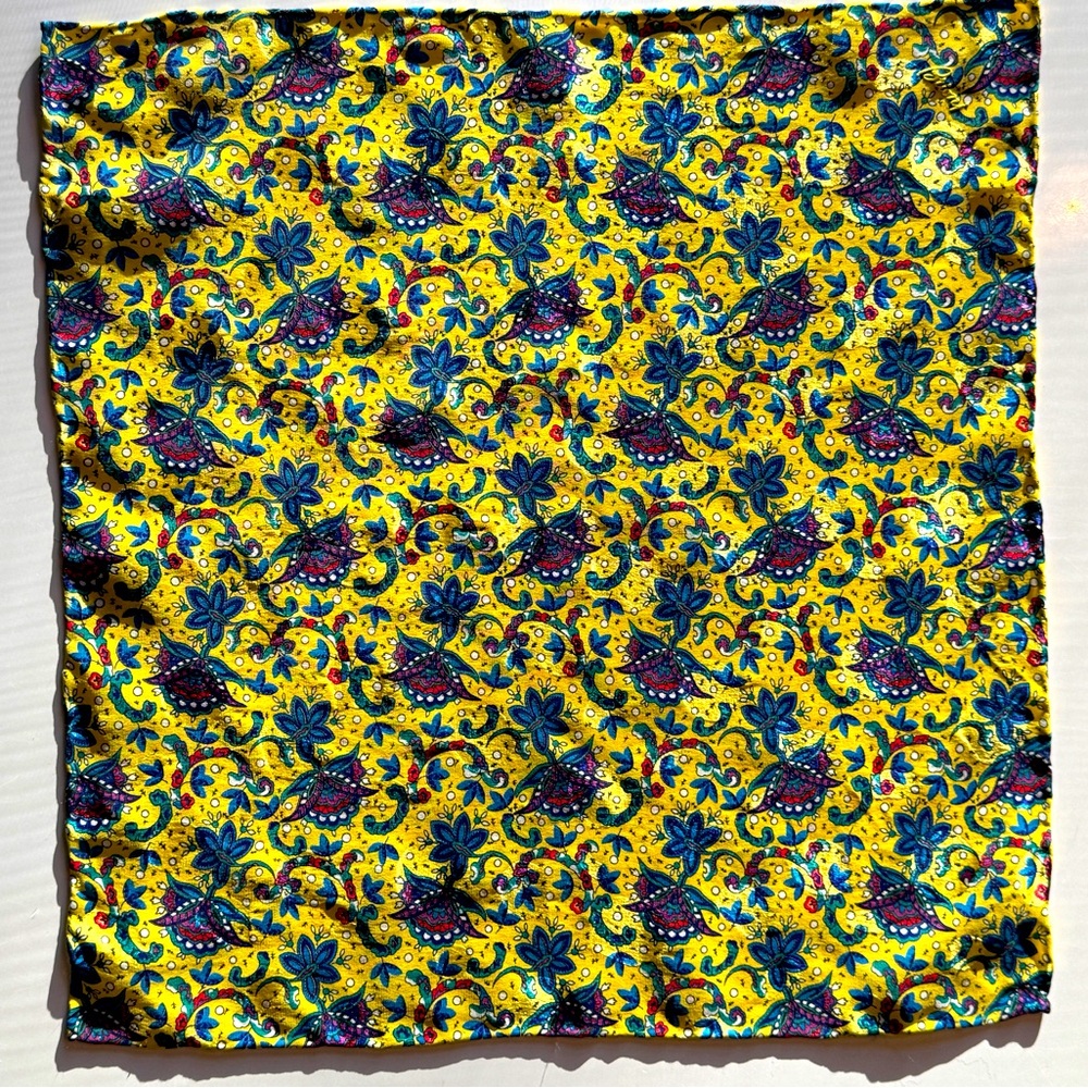 Brioni 100% Silk Yellow and Multicolor Pocket Square